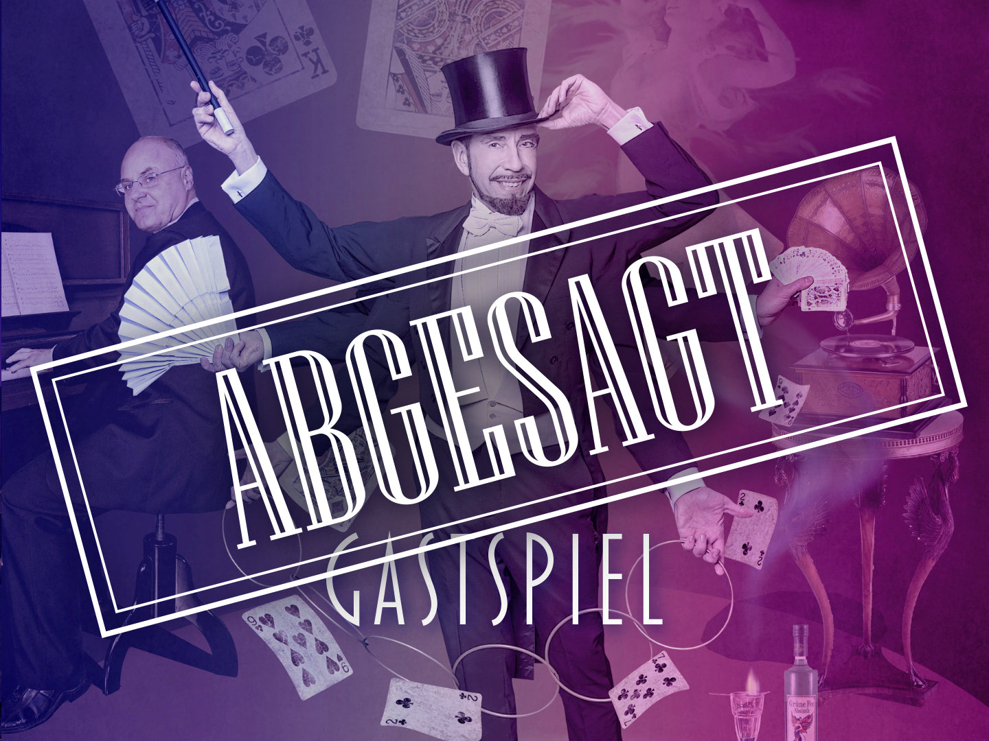 Ein Zauberkünstler mit Zylinder, Spielkarten und Pianist Thomas Meyer stehen für die abgesagte Revue „Goldene Varietäten“.