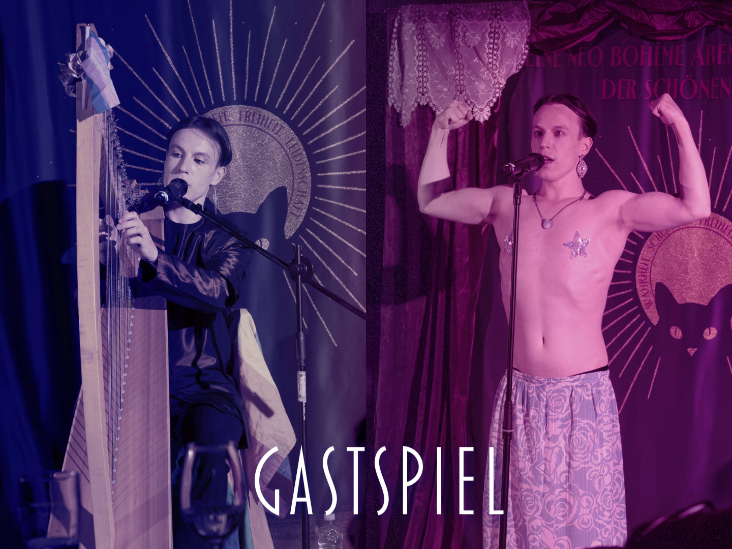Matthis Löw präsentiert Die Matthis Show mit Harfe, Gesang und ausdrucksstarker Bühnenperformance in Saarbrücken.